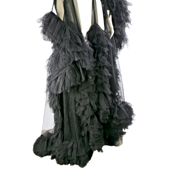 Black Sheer Tulle Puffy Robe Gown Dramatic Layered Boudoir Photoshoot Dress S - Picture 6 of 16